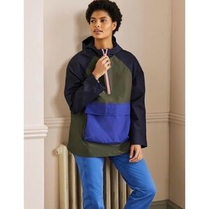 Boden Belle Packaway Pullover Raincoat Navy Olive Anorak SIZE 14